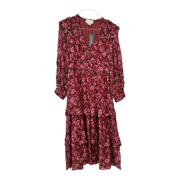 Sachin + Babi Ronnie Long Sleeve Pink Pleated Tie Front Midi Dress NWT - Picture 4 of 15